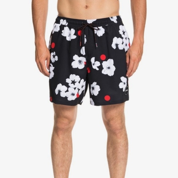 Quiksilver Other - QUIKSILVER VOLLEY men’s black & white floral print swim shorts trunks size SMALL